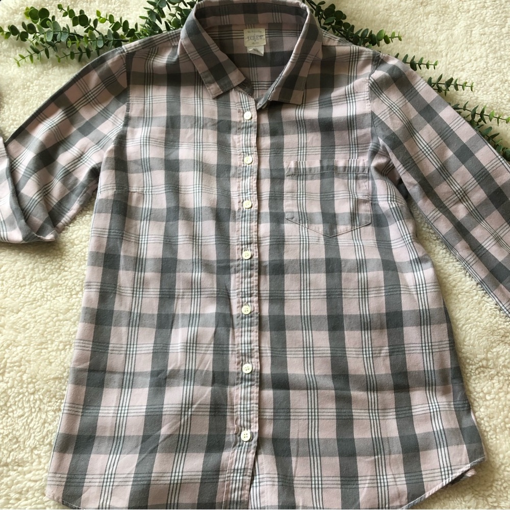J Crew Gray & Pink Plaid Shirt SZ S